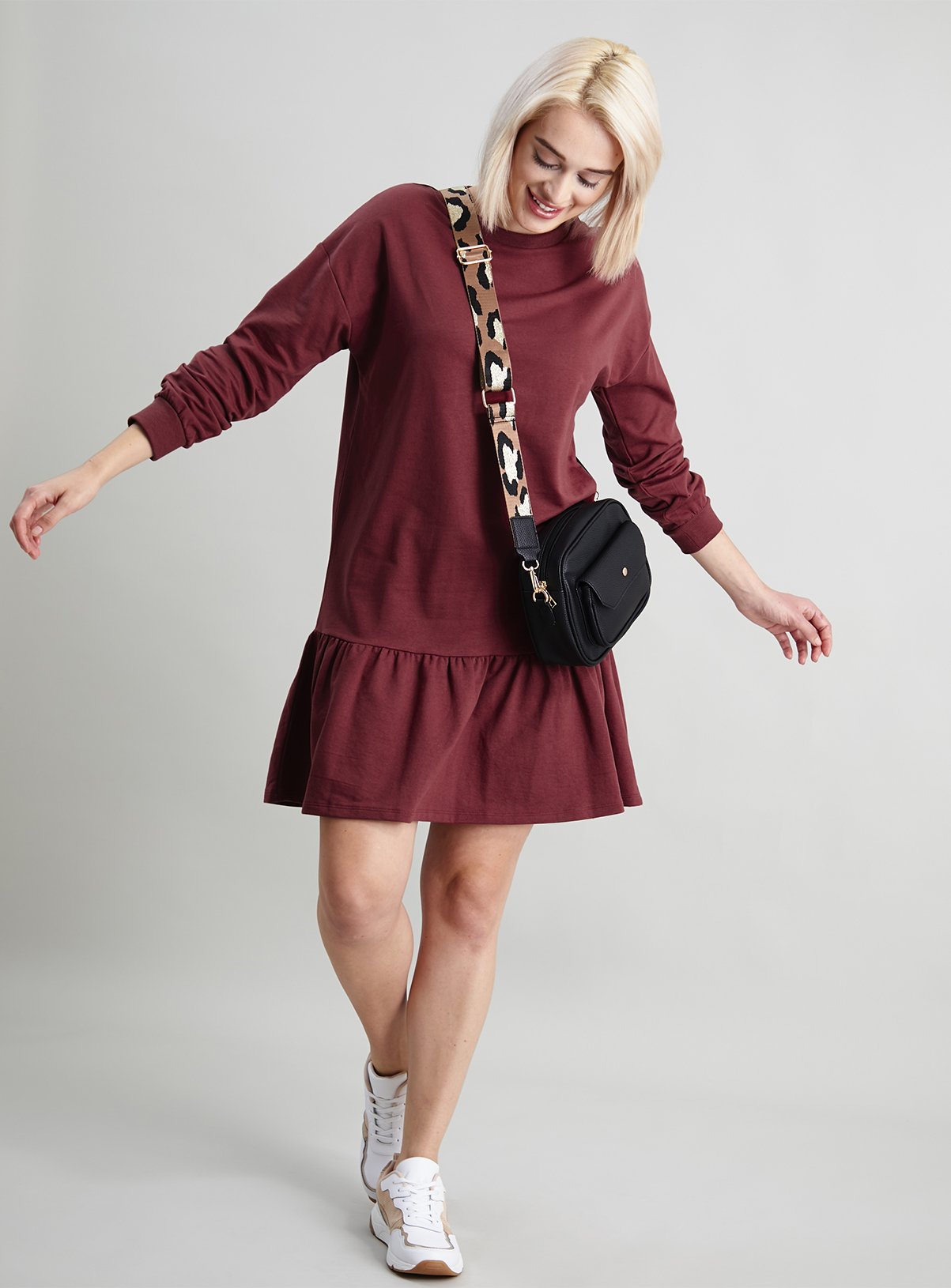 Maroon Drop Hem Sweat Dress - 24 - Image 2 thumbnail